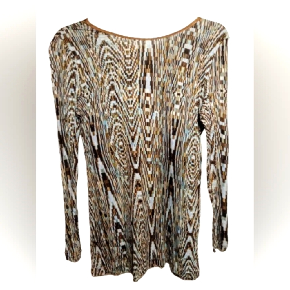 ETCETERA Abstract Print Tunic Dress Tie Neck Long Sleeve Women's Medium